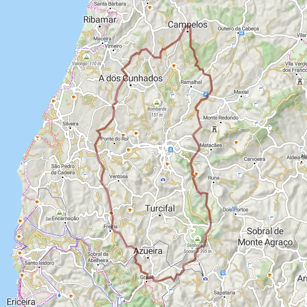 Miniatura do mapa de inspiração para ciclismo "Descoberta dos Caminhos Rurais" em Centro (PT), Portugal. Gerado pelo planejador de rotas de ciclismo Tarmacs.app