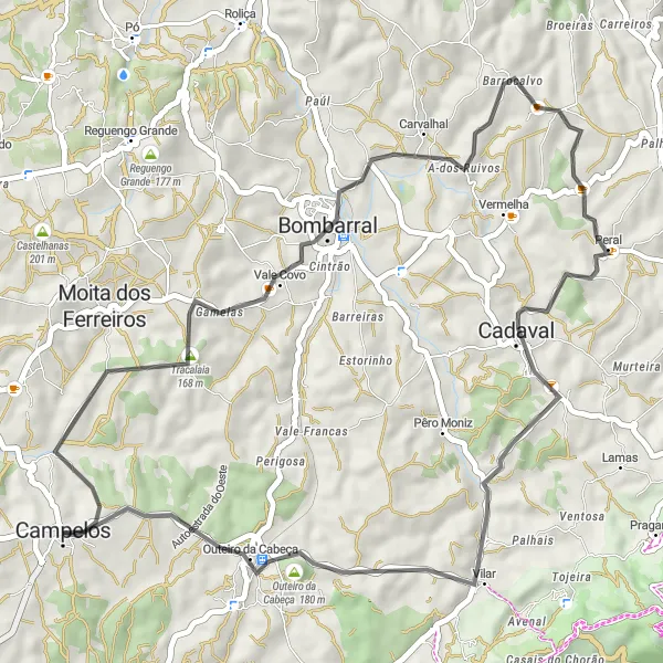 Miniatura do mapa de inspiração para ciclismo "Passeio pelas Vinhas do Oeste" em Centro (PT), Portugal. Gerado pelo planejador de rotas de ciclismo Tarmacs.app