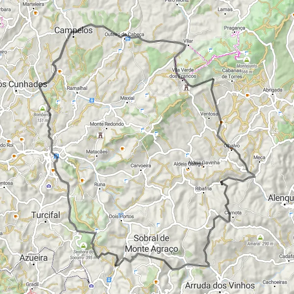 Miniatura do mapa de inspiração para ciclismo "Caminho Cênico pelas Estradas de Campelos" em Centro (PT), Portugal. Gerado pelo planejador de rotas de ciclismo Tarmacs.app