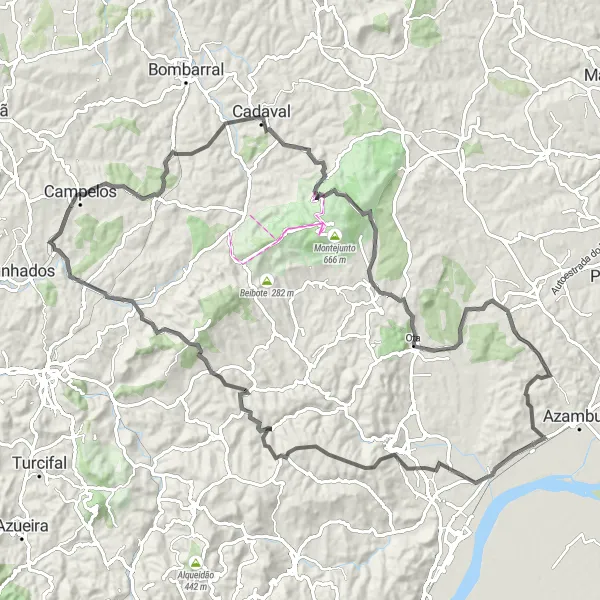 Miniatura do mapa de inspiração para ciclismo "Rota Pitoresca Rodoviária por Campelos" em Centro (PT), Portugal. Gerado pelo planejador de rotas de ciclismo Tarmacs.app