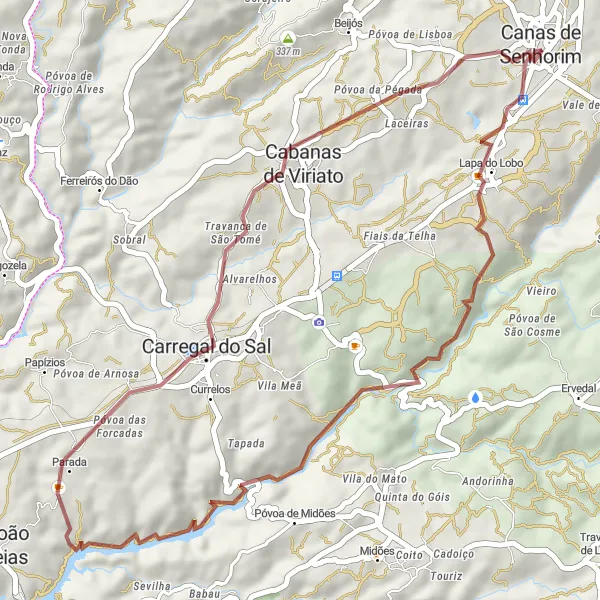 Miniatura do mapa de inspiração para ciclismo "Exploração Natural de Canas de Senhorim" em Centro (PT), Portugal. Gerado pelo planejador de rotas de ciclismo Tarmacs.app