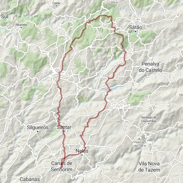 Miniatura do mapa de inspiração para ciclismo "Rota Gravel de Canas de Senhorim a Nelas" em Centro (PT), Portugal. Gerado pelo planejador de rotas de ciclismo Tarmacs.app