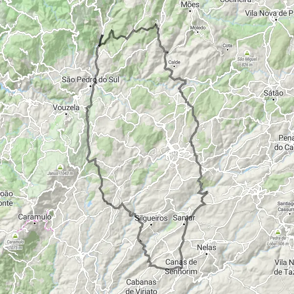 Miniatura do mapa de inspiração para ciclismo "Desafio Road de Pelourinhos e Colinas" em Centro (PT), Portugal. Gerado pelo planejador de rotas de ciclismo Tarmacs.app
