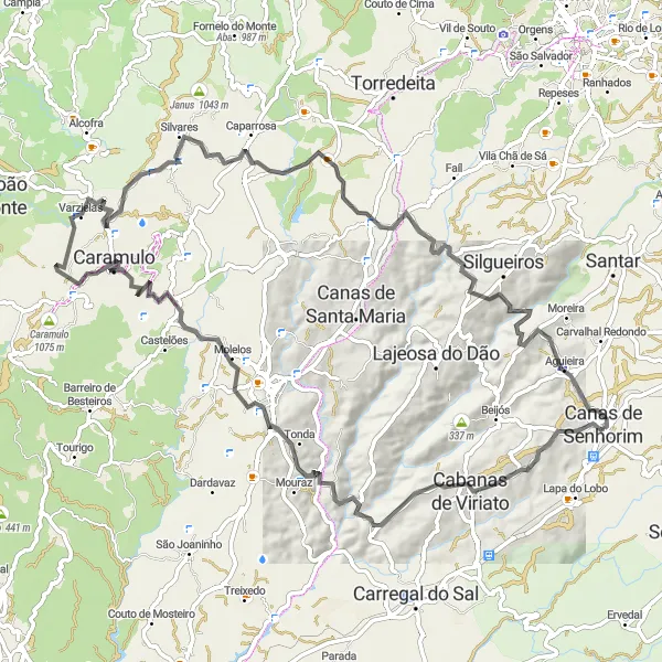 Miniatura do mapa de inspiração para ciclismo "Caminho pela Região de Pelourinhos" em Centro (PT), Portugal. Gerado pelo planejador de rotas de ciclismo Tarmacs.app