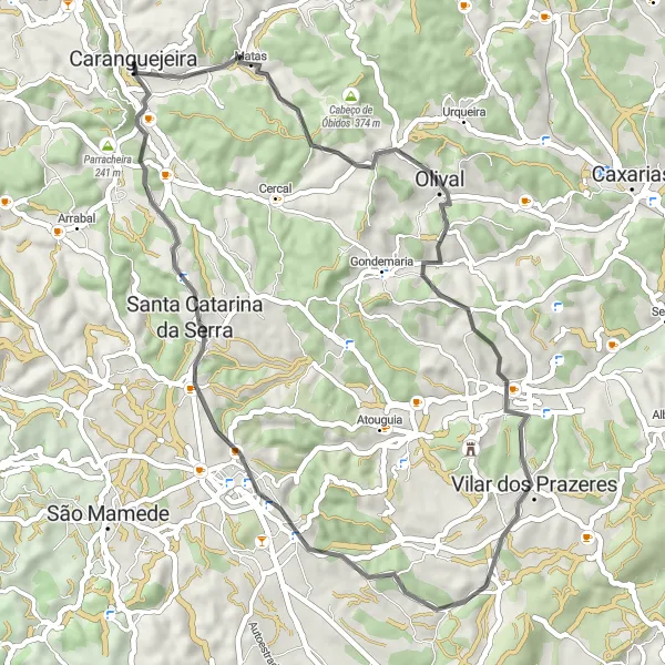 Miniatura do mapa de inspiração para ciclismo "Rota Road das Colinas" em Centro (PT), Portugal. Gerado pelo planejador de rotas de ciclismo Tarmacs.app