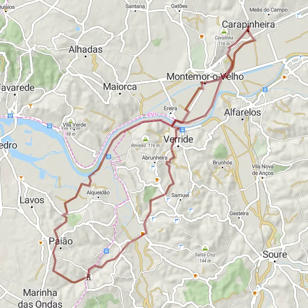 Map miniature of "Scenic Gravel Route" cycling inspiration in Centro (PT), Portugal. Generated by Tarmacs.app cycling route planner