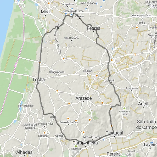 Miniatura do mapa de inspiração para ciclismo "Volta pela Costa de Prata" em Centro (PT), Portugal. Gerado pelo planejador de rotas de ciclismo Tarmacs.app