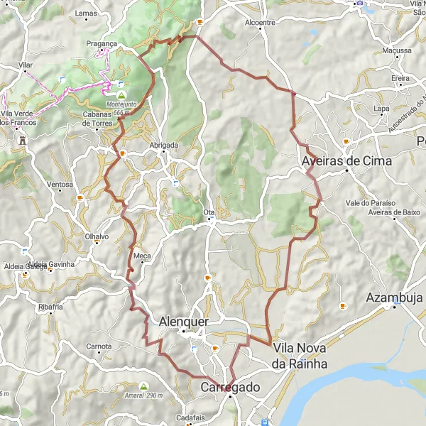 Map miniature of "Carregado to Cabreira Gravel Route" cycling inspiration in Centro (PT), Portugal. Generated by Tarmacs.app cycling route planner