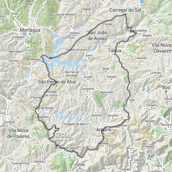 Map miniature of "Road Cycling Escapade" cycling inspiration in Centro (PT), Portugal. Generated by Tarmacs.app cycling route planner