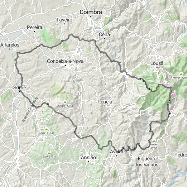 Miniatura do mapa de inspiração para ciclismo "Rota da Serra da Lousã" em Centro (PT), Portugal. Gerado pelo planejador de rotas de ciclismo Tarmacs.app