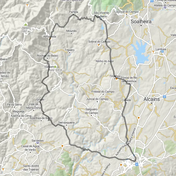 Miniatura do mapa de inspiração para ciclismo "Rota Desafiadora da Serra" em Centro (PT), Portugal. Gerado pelo planejador de rotas de ciclismo Tarmacs.app