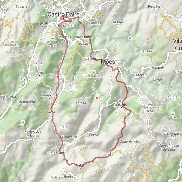 Miniatura do mapa de inspiração para ciclismo "Trilho de Santiago e Mões" em Centro (PT), Portugal. Gerado pelo planejador de rotas de ciclismo Tarmacs.app