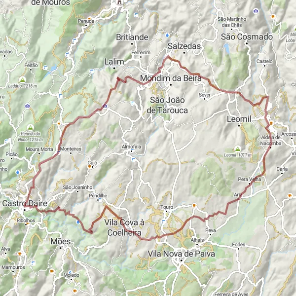 Miniatura do mapa de inspiração para ciclismo "Aventura em Tarouca e Moimenta da Beira" em Centro (PT), Portugal. Gerado pelo planejador de rotas de ciclismo Tarmacs.app