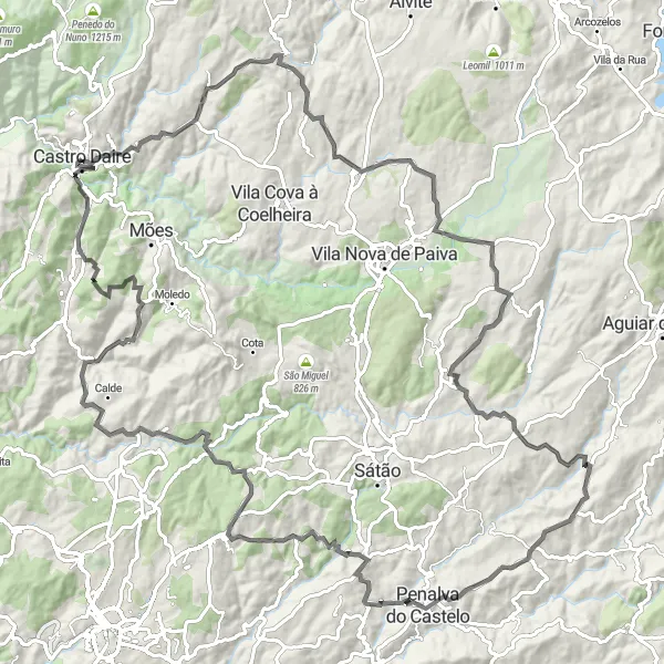 Miniatura do mapa de inspiração para ciclismo "Aventura épica em Castro Daire" em Centro (PT), Portugal. Gerado pelo planejador de rotas de ciclismo Tarmacs.app