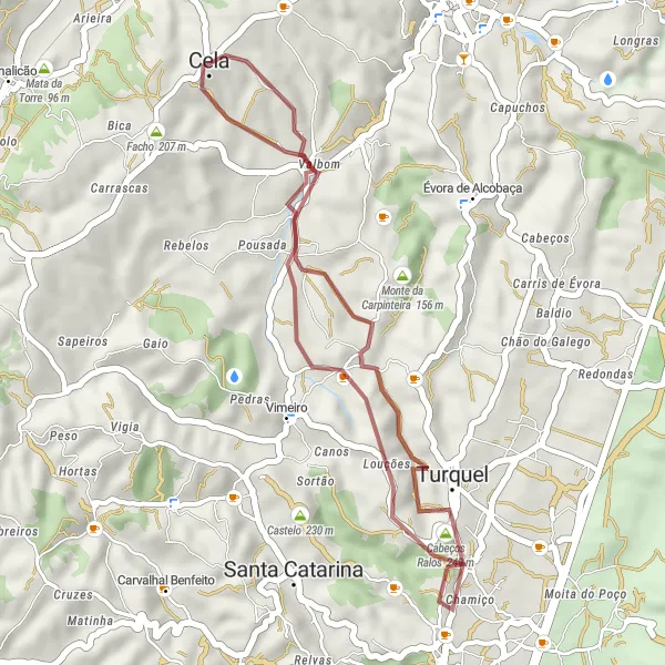 Miniatura do mapa de inspiração para ciclismo "Rota Serena de Cela a Silval" em Centro (PT), Portugal. Gerado pelo planejador de rotas de ciclismo Tarmacs.app