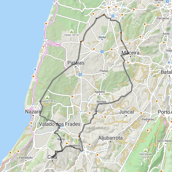 Miniatura do mapa de inspiração para ciclismo "Caminho Histórico de Alcobaça" em Centro (PT), Portugal. Gerado pelo planejador de rotas de ciclismo Tarmacs.app