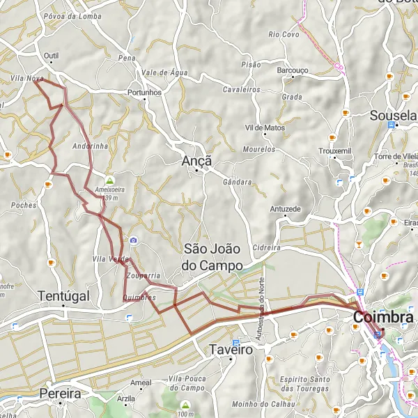 Miniatura do mapa de inspiração para ciclismo "Rota Gravel com Destaque em Mosteiro de Santa Cruz" em Centro (PT), Portugal. Gerado pelo planejador de rotas de ciclismo Tarmacs.app