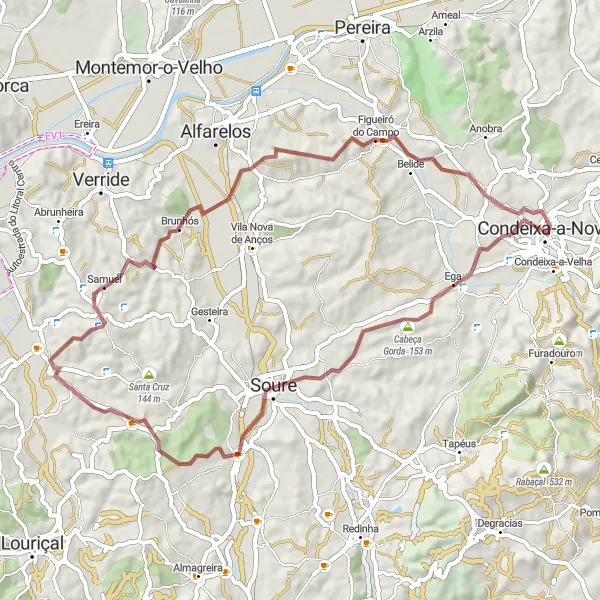 Miniatura do mapa de inspiração para ciclismo "Caminho Histórico por Soure e Vinhas" em Centro (PT), Portugal. Gerado pelo planejador de rotas de ciclismo Tarmacs.app
