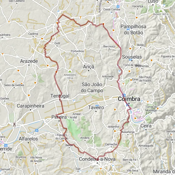 Miniatura do mapa de inspiração para ciclismo "Rota das Aldeias Gravel" em Centro (PT), Portugal. Gerado pelo planejador de rotas de ciclismo Tarmacs.app