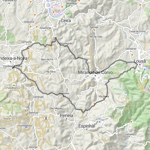Miniatura do mapa de inspiração para ciclismo "Rota das Ruínas Romanas e Montanhas" em Centro (PT), Portugal. Gerado pelo planejador de rotas de ciclismo Tarmacs.app