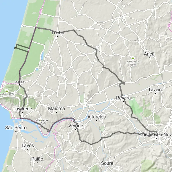 Miniatura do mapa de inspiração para ciclismo "Circuito Costeiro Road" em Centro (PT), Portugal. Gerado pelo planejador de rotas de ciclismo Tarmacs.app
