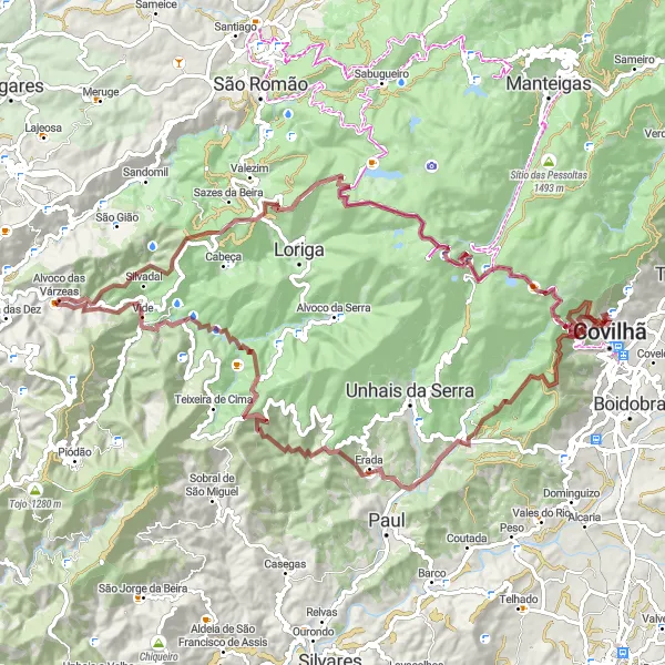 Miniatura do mapa de inspiração para ciclismo "Trilho da Serra da Estrela" em Centro (PT), Portugal. Gerado pelo planejador de rotas de ciclismo Tarmacs.app