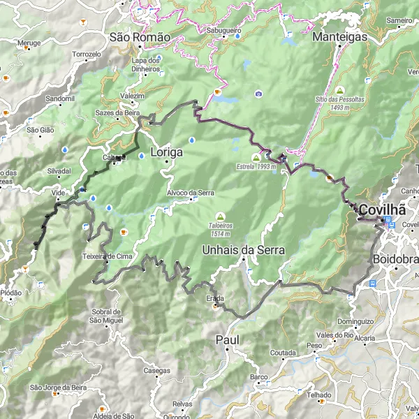 Miniatura do mapa de inspiração para ciclismo "Desafio da Serra da Estrela" em Centro (PT), Portugal. Gerado pelo planejador de rotas de ciclismo Tarmacs.app