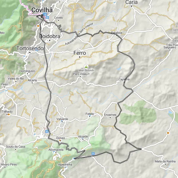 Miniatura do mapa de inspiração para ciclismo "Exploração Rural de Fundão" em Centro (PT), Portugal. Gerado pelo planejador de rotas de ciclismo Tarmacs.app