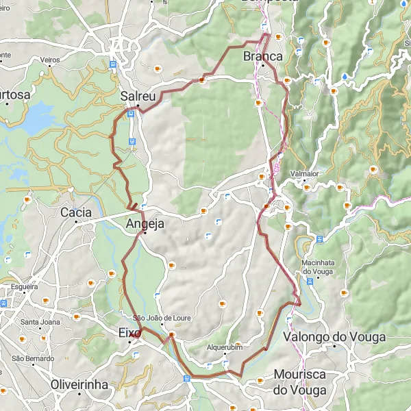 Miniatura do mapa de inspiração para ciclismo "Rota Cultural de Eixo" em Centro (PT), Portugal. Gerado pelo planejador de rotas de ciclismo Tarmacs.app