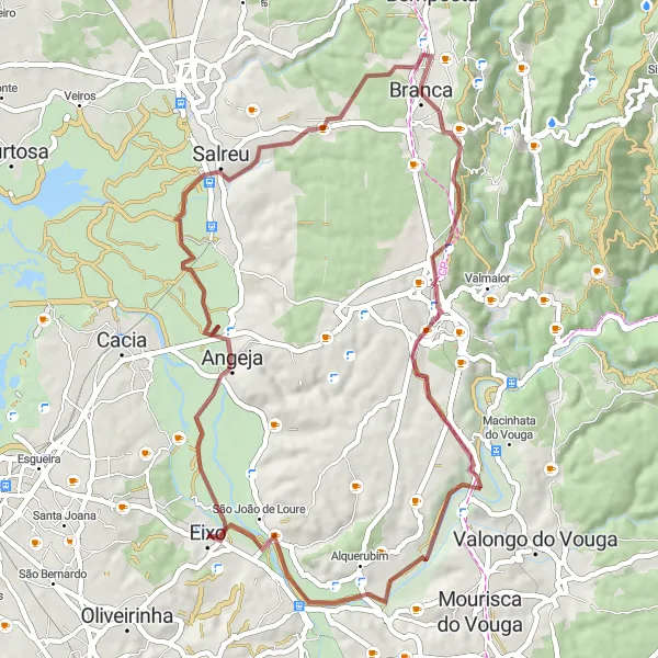 Map miniature of "Gravel Route starting near Eixo" cycling inspiration in Centro (PT), Portugal. Generated by Tarmacs.app cycling route planner