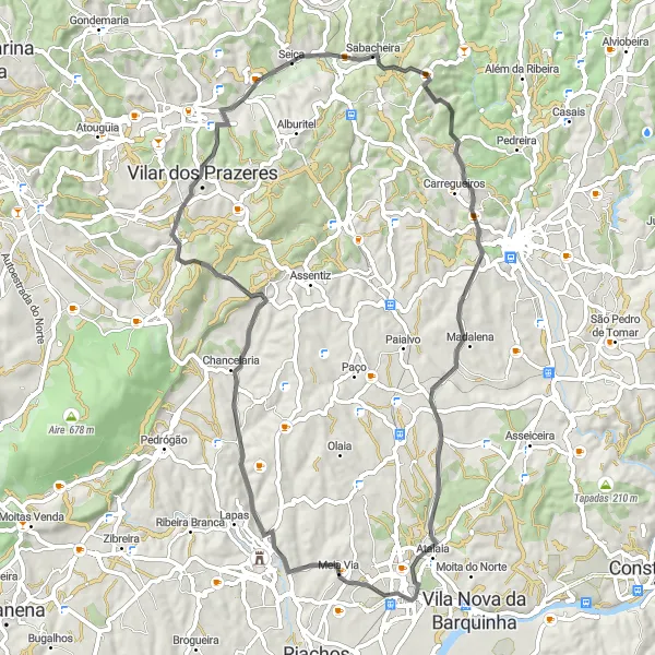 Miniatura do mapa de inspiração para ciclismo "Rota de Ciclismo de Estrada por Torres Novas e Tomar" em Centro (PT), Portugal. Gerado pelo planejador de rotas de ciclismo Tarmacs.app
