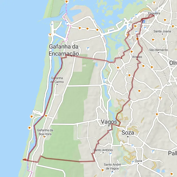 Miniatura do mapa de inspiração para ciclismo "Rota do Pelourinho de Esgueira" em Centro (PT), Portugal. Gerado pelo planejador de rotas de ciclismo Tarmacs.app