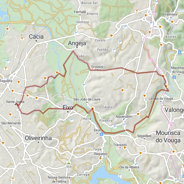 Map miniature of "Esgueira Gravel Route" cycling inspiration in Centro (PT), Portugal. Generated by Tarmacs.app cycling route planner