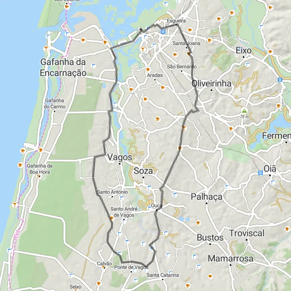 Miniatura do mapa de inspiração para ciclismo "Passeio de Estrada na Costa de Prata" em Centro (PT), Portugal. Gerado pelo planejador de rotas de ciclismo Tarmacs.app