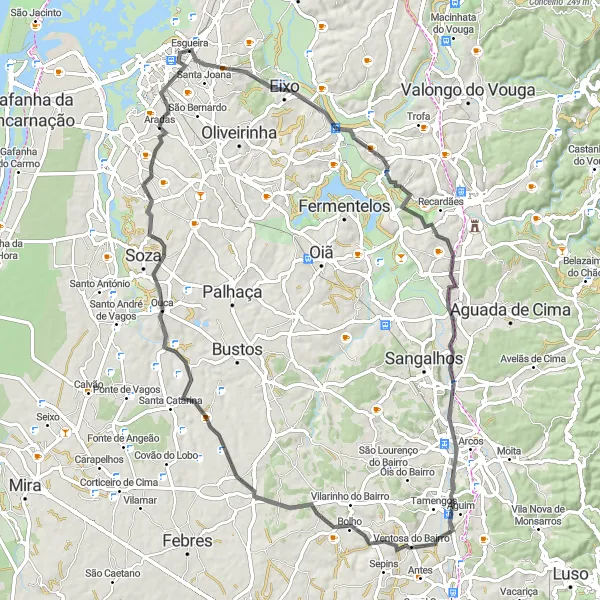 Map miniature of "The Aguada de Baixo Route" cycling inspiration in Centro (PT), Portugal. Generated by Tarmacs.app cycling route planner