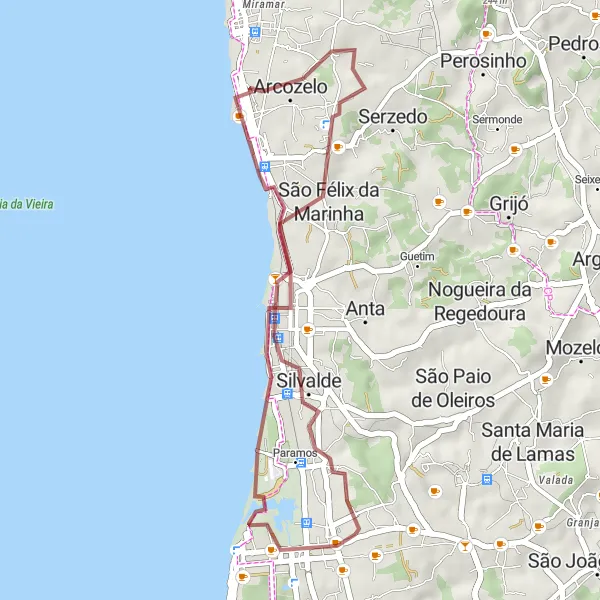 Map miniature of "Esmoriz - Gravel Adventure" cycling inspiration in Centro (PT), Portugal. Generated by Tarmacs.app cycling route planner