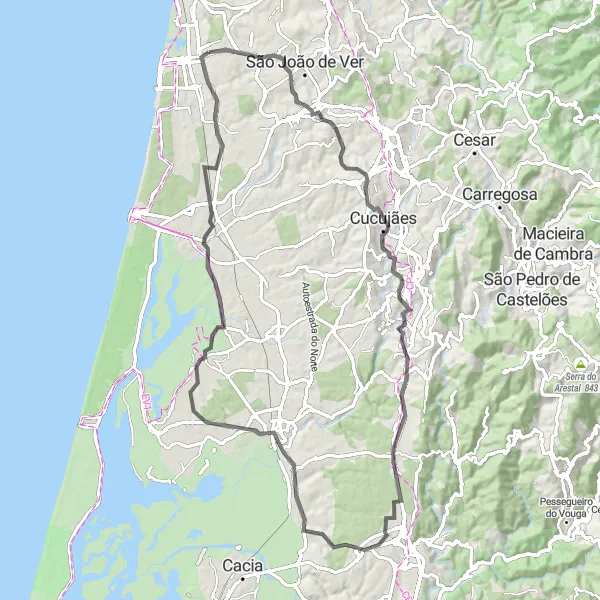 Map miniature of "Esmoriz - Ovar Loop" cycling inspiration in Centro (PT), Portugal. Generated by Tarmacs.app cycling route planner