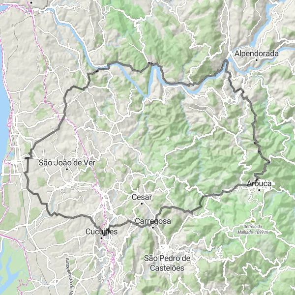 Map miniature of "Esmoriz to Arada Loop" cycling inspiration in Centro (PT), Portugal. Generated by Tarmacs.app cycling route planner