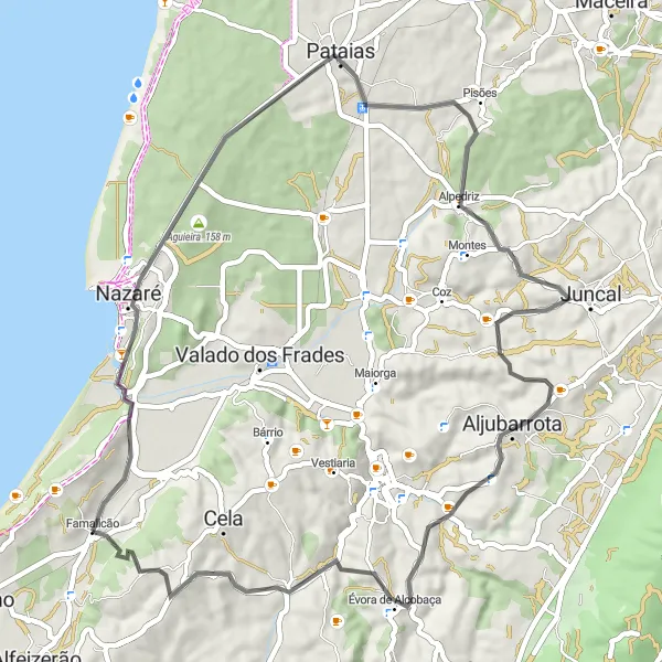 Miniatura do mapa de inspiração para ciclismo "Rota por Estrada Nazaré-Famalicão" em Centro (PT), Portugal. Gerado pelo planejador de rotas de ciclismo Tarmacs.app
