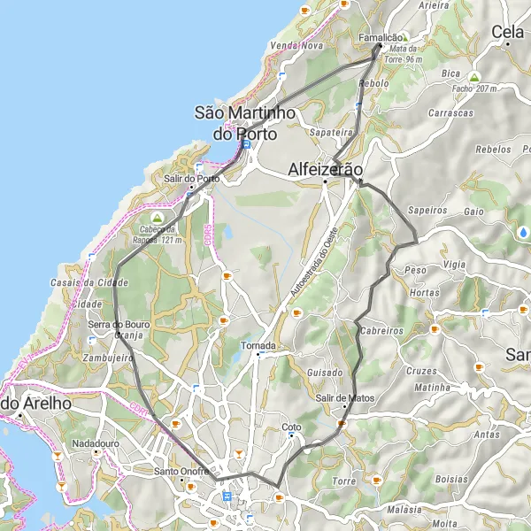 Miniatura do mapa de inspiração para ciclismo "Rota por Estrada Alfeizerão-Mata da Torre" em Centro (PT), Portugal. Gerado pelo planejador de rotas de ciclismo Tarmacs.app