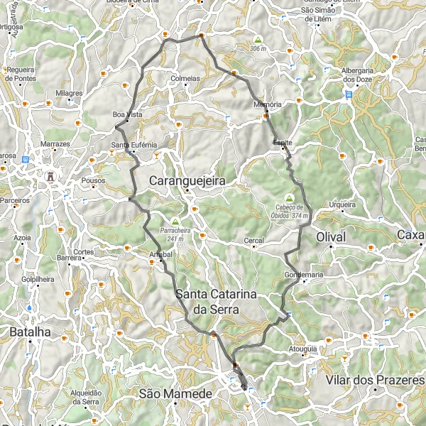 Map miniature of "Chainça Loop" cycling inspiration in Centro (PT), Portugal. Generated by Tarmacs.app cycling route planner