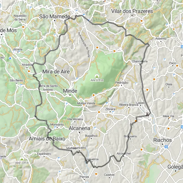 Map miniature of "Windmills of Pena Route" cycling inspiration in Centro (PT), Portugal. Generated by Tarmacs.app cycling route planner