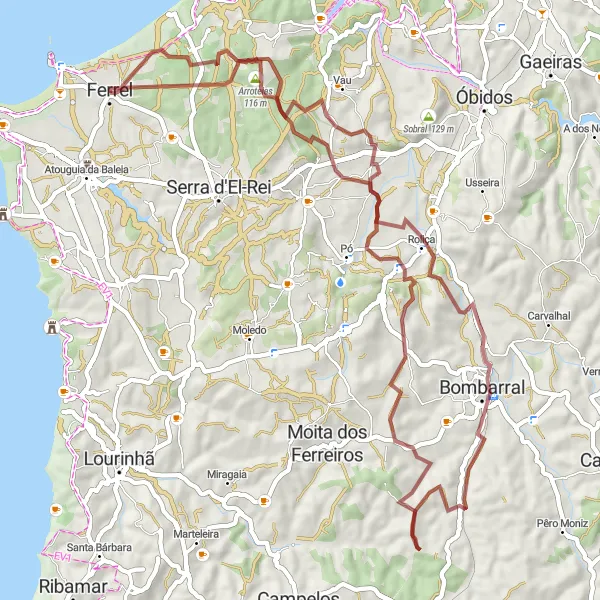 Miniatura do mapa de inspiração para ciclismo "Rota Cénica de Arroteias" em Centro (PT), Portugal. Gerado pelo planejador de rotas de ciclismo Tarmacs.app