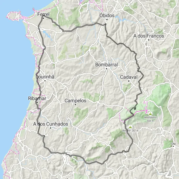 Miniatura do mapa de inspiração para ciclismo "Natureza e História" em Centro (PT), Portugal. Gerado pelo planejador de rotas de ciclismo Tarmacs.app