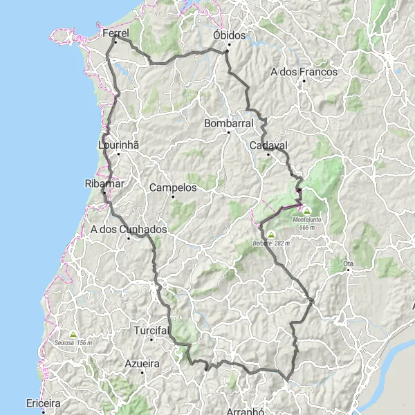 Miniatura do mapa de inspiração para ciclismo "Rota de Miradouros e Castelos" em Centro (PT), Portugal. Gerado pelo planejador de rotas de ciclismo Tarmacs.app