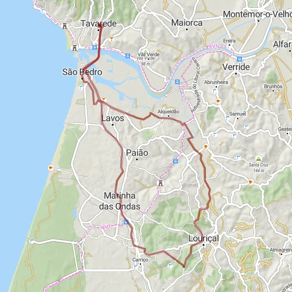 Miniatura do mapa de inspiração para ciclismo "Caminho de Alqueidão ao Tavarede" em Centro (PT), Portugal. Gerado pelo planejador de rotas de ciclismo Tarmacs.app