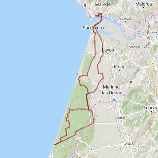 Miniatura do mapa de inspiração para ciclismo "Rota Gravel pela Costa de Figueira da Foz" em Centro (PT), Portugal. Gerado pelo planejador de rotas de ciclismo Tarmacs.app