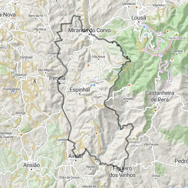 Miniatura do mapa de inspiração para ciclismo "Exploração da Serra" em Centro (PT), Portugal. Gerado pelo planejador de rotas de ciclismo Tarmacs.app