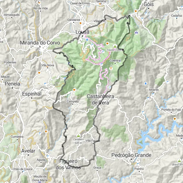 Miniatura do mapa de inspiração para ciclismo "Desafio da Montanha" em Centro (PT), Portugal. Gerado pelo planejador de rotas de ciclismo Tarmacs.app