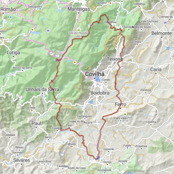 Miniatura do mapa de inspiração para ciclismo "Trilhos de Aventura em Fundão (Gravel)" em Centro (PT), Portugal. Gerado pelo planejador de rotas de ciclismo Tarmacs.app